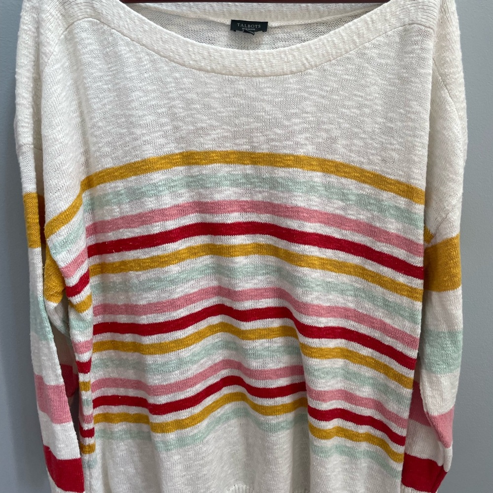 Talbots Cream Striped Crew Neck Sweater with Vibrant Colors size 3xp